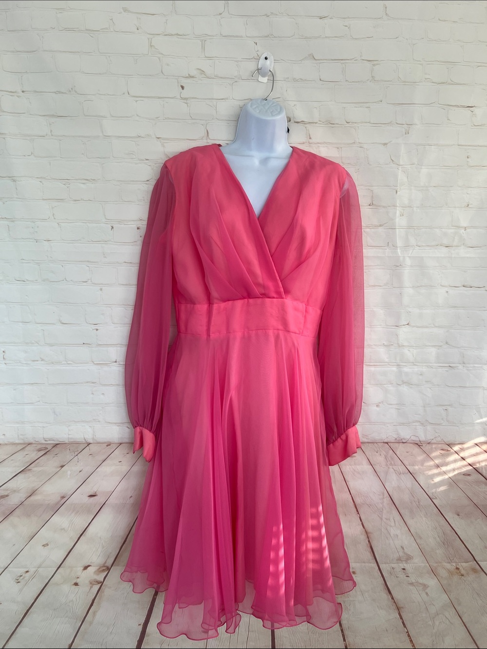 COCO CALIFORNIA hot pink sheer midi long sleeve dress